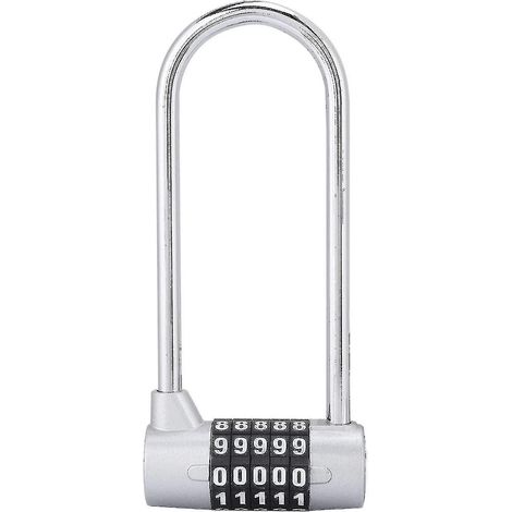 Cadenas à combinaison 5 chiffres en alliage, sécurité optimale, en forme de U, extra long, avec code (argenté) (1/5)