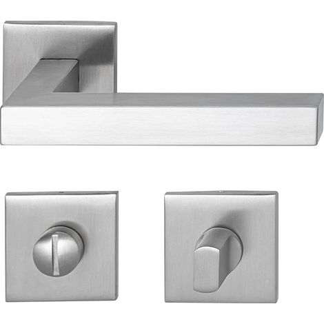Poignée carrée sur rosace plate WC en acier inoxydable mat (1/3)