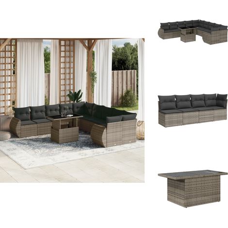 11-tlg. Garten-Sofagarnitur mit Kissen Grau Poly Rattan - Gartenmöbel Set - PE-Rattan Möbel - Outdoor Lounge - Gartenlounge - Balkonmöbel (1/5)
