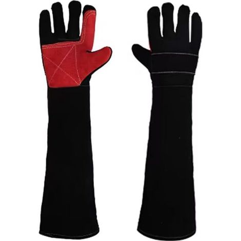 Gants en cuir renforcé anti-griffures - conviennent aux chiens, chats, reptiles, etc. - 1 paire, noirs, 60 cm (1/3)