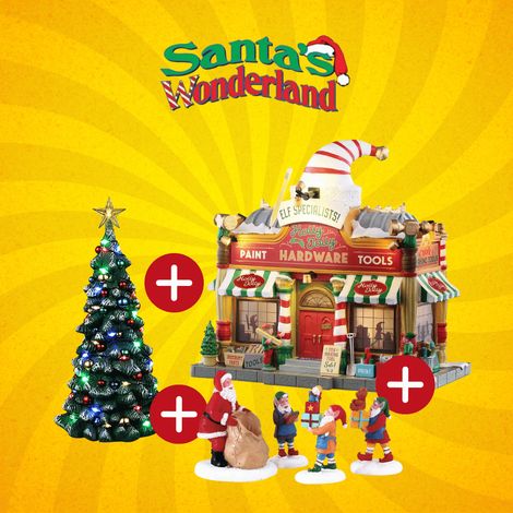 OFFERTA LEMAX SANTA'S WONDERLAND - HOLLY JOLLY HARDWARE + SNOWY CHRISTMAS TREE + PRESENT PROCESSION (1/3)