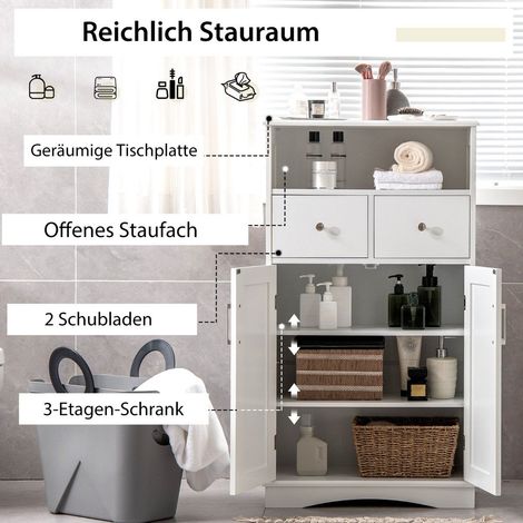 Badezimmerschrank freistehend 2 turen 60 x 30 x 108 cm wei (1/5)