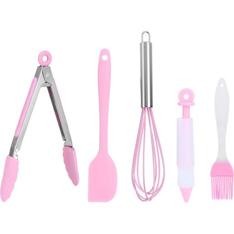 Lot de 5 ustensiles de cuisine en silicone : grattoir, batteur à œufs, stylo à décorer, pinceau à huile et pince à nourriture (1/5)