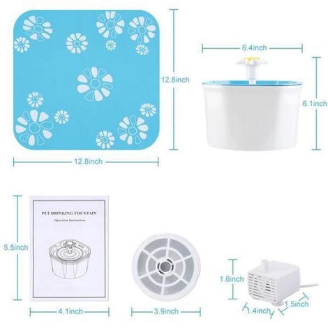 Fontaine à Eau de 1,6L Bol Pompe Silencieuse Distributeur D'Eau pour Chat et Chien (1/4)