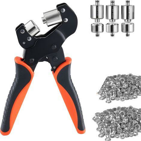 Mophorn Pince à œillets 8 mm/10 mm/12 mm avec kit de 900 œillets et rondelles métalliques, outils de perforation pour cuir, bâches, chaussures, tissus et projets DIY (1/5)