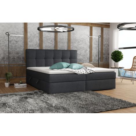 Boxspringbett Schlafzimmerbett ARTURO 160x200cm Stoff Soro Schwarz (1/2)