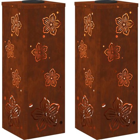 Set di 2 luci da sentiero LED solari autoportanti 18 x 18 x 50 cm design moderno giardino esterno in acciaio patinato ruggine 020052558