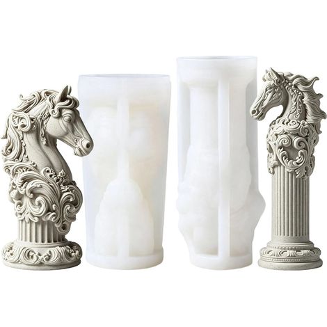 Moules en résine pour animaux, 2 pièces, tête de cheval 3D en silicone, colonne romaine (1/5)