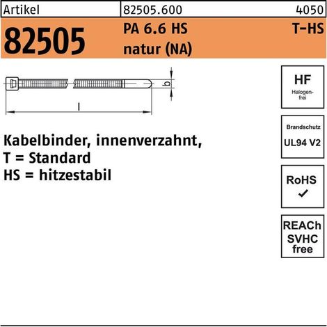 Kabelbinder R 82505 innenverz. 4,6x300/81 PA 6.6 HS natur 100St. HELLERMANNTYTON