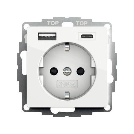 Gira Steckdose 1-fach reinweiß glänzend 1USB-A 1USB-C System 55 245903 UP mit BS Schutzkontakt (1/5)