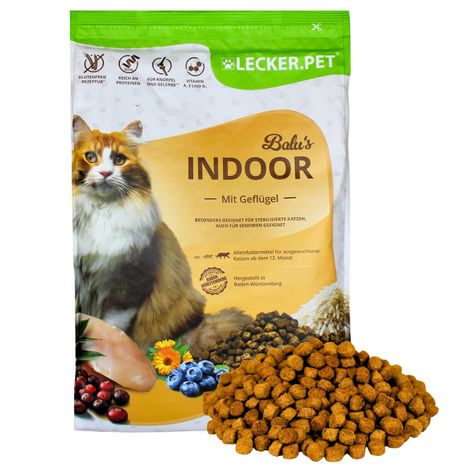 2,5 kg de nourriture pour chats Lecker.Pet® Balu's Indoor Volaille Nourriture sèche complète (1/5)