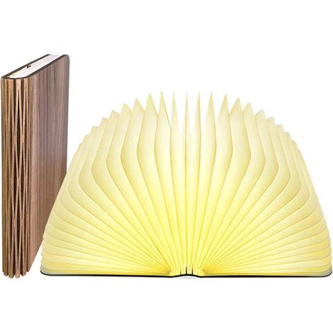 Lampe d'ambiance pliable grand format en forme de livre, veilleuse LED originale, lampe de table en bois rechargeable par USB grande capacité (1/5)