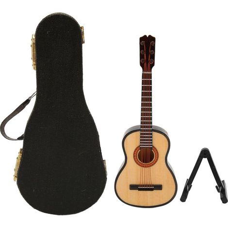 Modèle de guitare en bois poli miniature avec support, ornement exquis pour collection et décoration (1/5)
