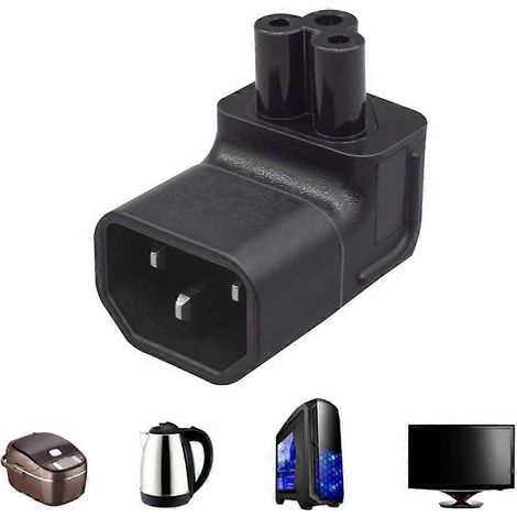 Adaptateur secteur PVC IEC320 C14 mâle vers C5 femelle, connexion coudée vers le bas (1/4)
