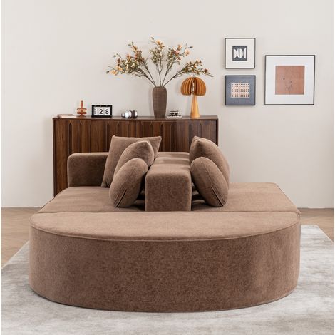 Divano letto trasformabile comodo struttura monoblocco facile da pulire tessuto chenille marrone (1/5)