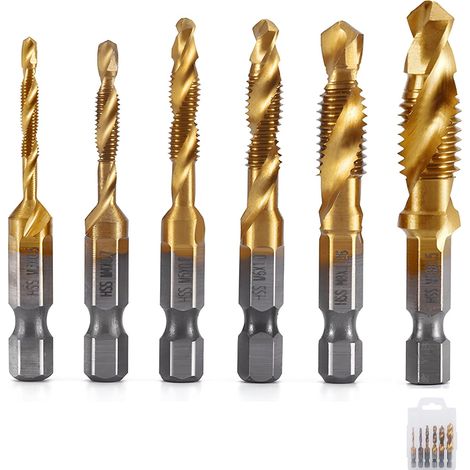 Jeu de Forets de Taraudage HSS, Lot de 6 Tarauds Filetés, Filetage Métrique M3-M10 Forets, Foret Taraud Filetage Métrique pour Tarauder Différents Fils (1/5)