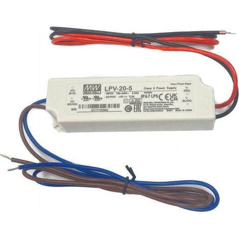 MW MEAN WELL LPV-20-5 Alimentatore Trasformatore CV 20W 5V 3A Impermeabile IP67 Input 220V e 110V