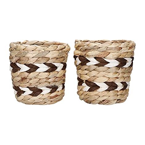 Kitchen Craft Hyacinth de Water, Set de 2 vasi de Indoor, Natural Woven Pot with design de Stripes, 11,5 x 11,5 x 11 cm (1/4)