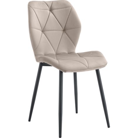 Lot 4 Chaises Salle à Manger Coquillage Velours Taupe Pieds Métal Noir 46x58,5x87cm (1/4)