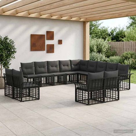 Conjunto de sofás de exterior 13 pcs Negro y Gris oscuro (1/5)