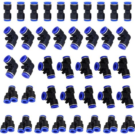 40PCS Connecteur Pneumatique Raccord Pneumatique 4mm Raccords Rapide Air comprimé 4 Formes pour Etancher Raccord Tube Air Comprimé-Type-Y/T/Droit/Angle (1/5)