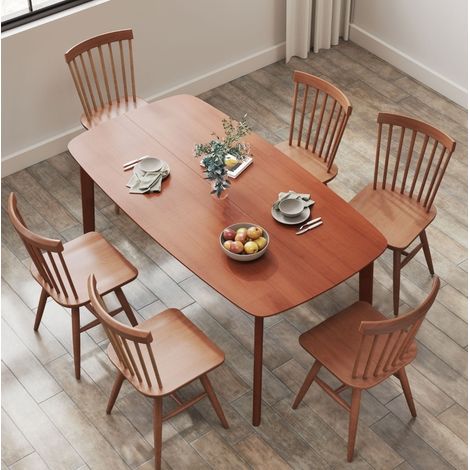 Mesa de comedor 150x80x76 cm marrón en madera con estilo rústico y bordes redondeados (1/5)