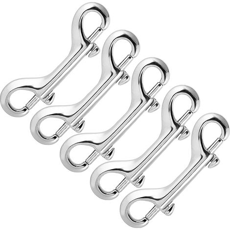 Lot de 5 mousquetons doubles en acier inoxydable pour laisse de chien, alpinisme, escalade, camping familial, en plein air, argent brillant, 90 mm (1/5)