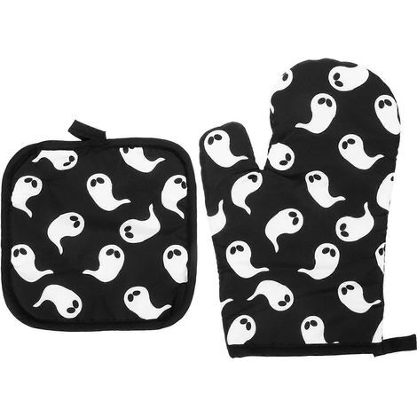Lot de 2 gants de cuisine isolants pour Halloween (noirs)-26.5x17cm-Black (1/2)
