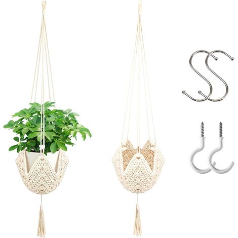 Lot de 2 pots de fleurs suspendus en macramé - Décoration bohème (1/5)