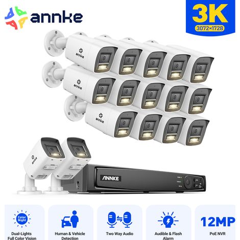ANNKE Kit di Videosorveglianza Esterno 5MP 16CH con Audio Bidirezionale,Rilevamento Persone e Veicoli, Visione Notturna IR, Avviso Email Remoto APP/PC 16×Telecamere (1/5)
