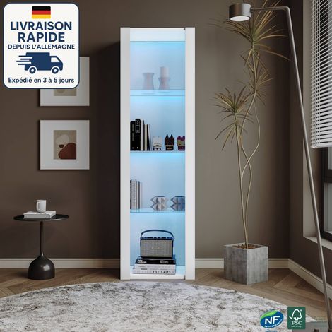 Vetrina 55x38x166cm - 3 scomparti in vetro - Strisce luminose a LED controllabili tramite app mobile - contemporanea - Bianca