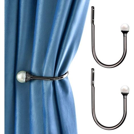 Pack de 2 alzapaños en forma de U para cortinas, ganchos decorativos de pared, con tornillos, color negro - Crezuo