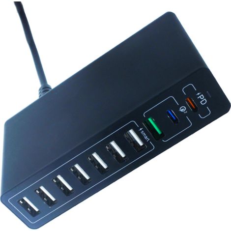 Alimentatore Caricabatterie USB da Muro 65W 2 USB Type C PD 1 USB QC3,0 7 USB Smart (1/3)