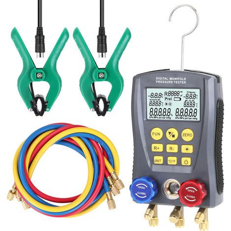 royaluxe -WZ-0031 Manomètre Réfrigération Numérique Vide Pression Manifold Test Mètre Chauffage Ventilation Et Climatisation Test De Température Vannes Trousse À Outils