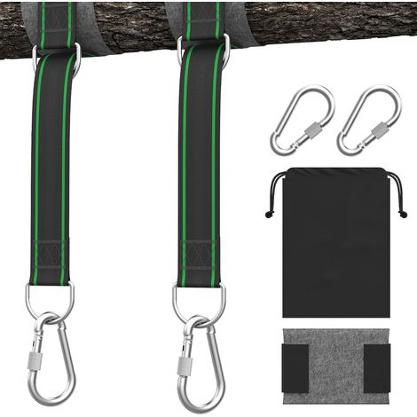 Fixation balançoire, Fixation hamac, Suspension balançoire, supporte jusqu'à 500 kg en Polyester indéchirable avec 2 Patins de Protection pour Arbre et 2 mousquetons (1,5M) (1/5)