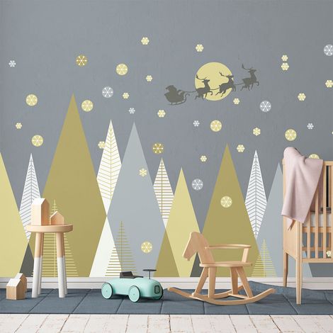 Stickers Noël montagnes scandinaves féériques 40 x 60 cm (1/5)