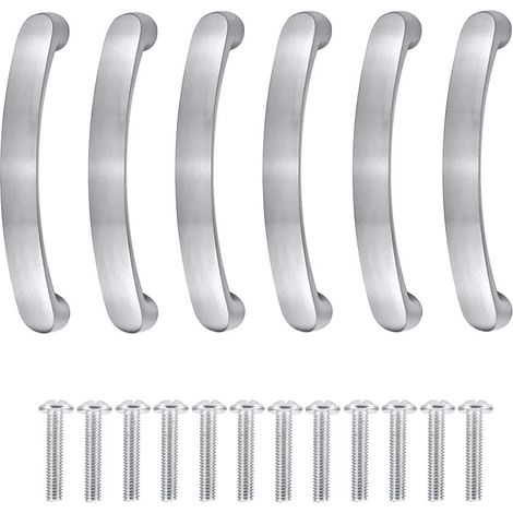 Poignée de Meuble Cuisine Entraxe 96mm - 6 Pièces Argent pour Tiroir, Placard, Armoire, Porte - Avec Vis (1/5)