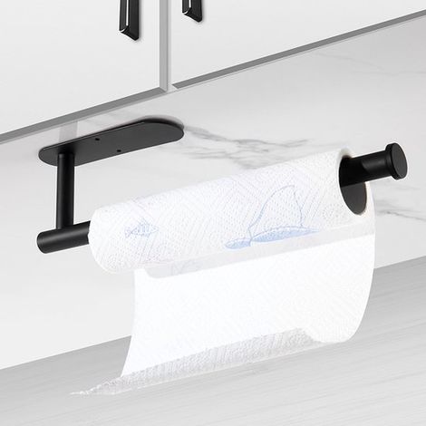 Porte-rouleau de papier toilette - Étagère murale - Acier inoxydable - Noir mat (1/5)