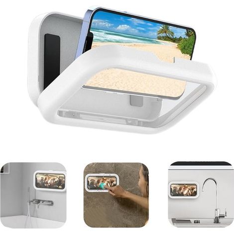 Support de téléphone pour salle de bain 19,8 x 11 cm - boîte murale adhésive rotative, blanche (1/5)