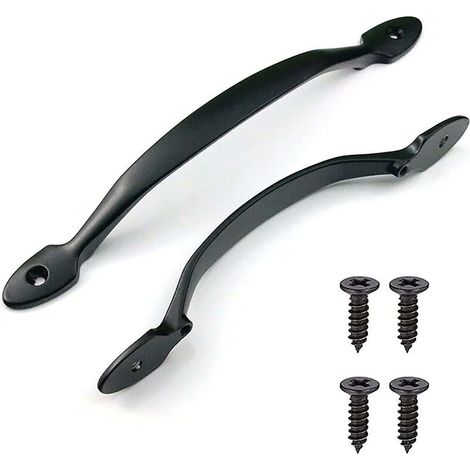 2 Stück schwarze Türgriffe, robuste Türgriffe mit Schrauben, Türgriff, 15,7 cm Schuppentürgriffe, Gartentürgriff, Gusseisen-Zuggriff