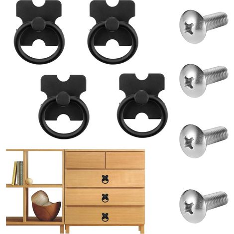 CSPARKV - Paquete de 4 manijas para cajones y tiradores de aro: pomos de cajón vintage clásicos con tiradores de cajón negros para muebles de tocador y gabinete