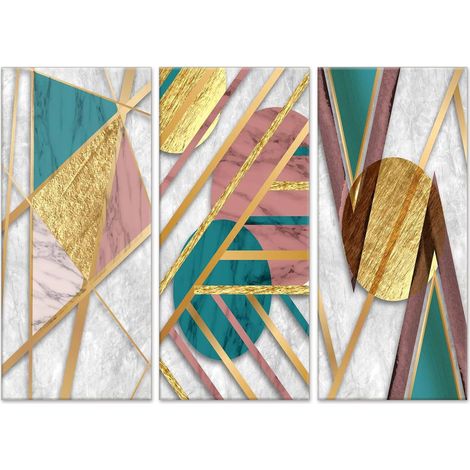 Lupia - GRANDE QUADRO Moderno 3 Pezzi  Stampa su Tela 100x150 cm  Figure geometriche astratte per Soggiorno e Camera da Letto  Decorazioni Parete  Tela Astratto, Colori Vivaci, Legno (1/4)