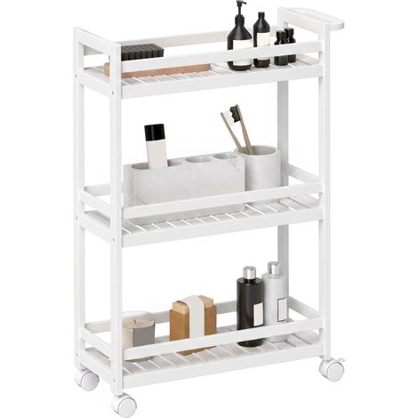 Carrito de cocina 55 x 20 x 75 cm de bambú blanco, 3 niveles, ahorro de espacio – MEUBLIV (1/5)