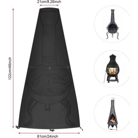 Housse de foyer ronde imperméable, housse de foyer extérieur, housse de barbecue, bâche de protection pour barbecue, housse de foyer avec cordon de serrage (122 x 21/61 cm) (1/4)