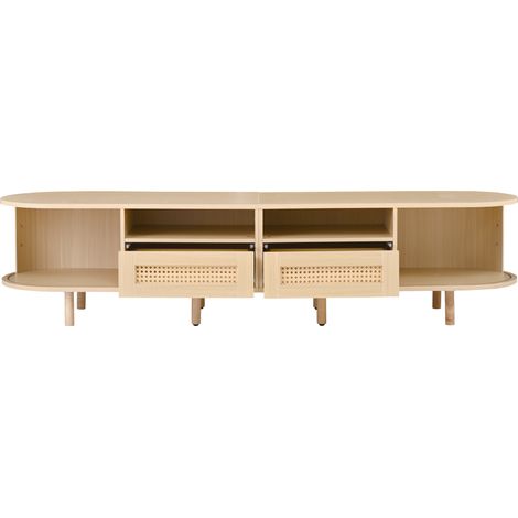 Ovaler TV-Schrank 170 x 40 x 40 cm mit 2 Schubladen und 2 Schiebetüren (1/5)