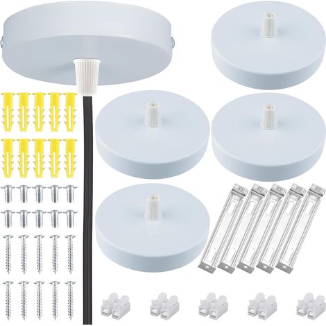 Lot de 5 Cache Lustre Plafond,Baldaquin de Plafond Blanc 100X18mm  Rosace Plafond Cache Fil, Lampe à Baldaquin, pour Salon, Couloir, Lustre de Cuisine (1/5)