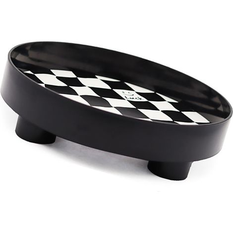 Plateau de rangement rond à damier, noir, grand format, idéal pour fruits, parfums et bijoux. (1/5)