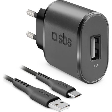 SBS Caricabatterie Da 1 A Con Uscita Usb Da 1A E Presa Europea, Cavo Micro Usb Per Ricarica E Trasferimento Dati, Lunghezza 100 Cm (1/5)