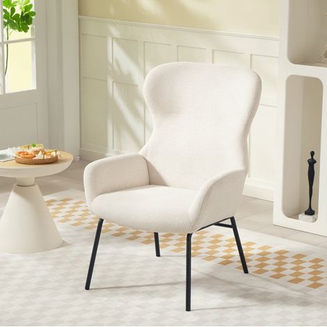 Sillón salón tapizado cómodo y elegante blanco crema OKMYHOME (1/4)