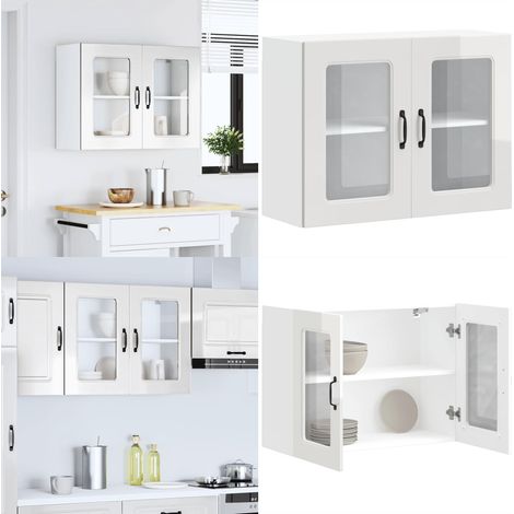vidaXL Küchen-Hängeschrank mit Glastür Hochglanz-Weiß Holzwerkstoff (1/5)